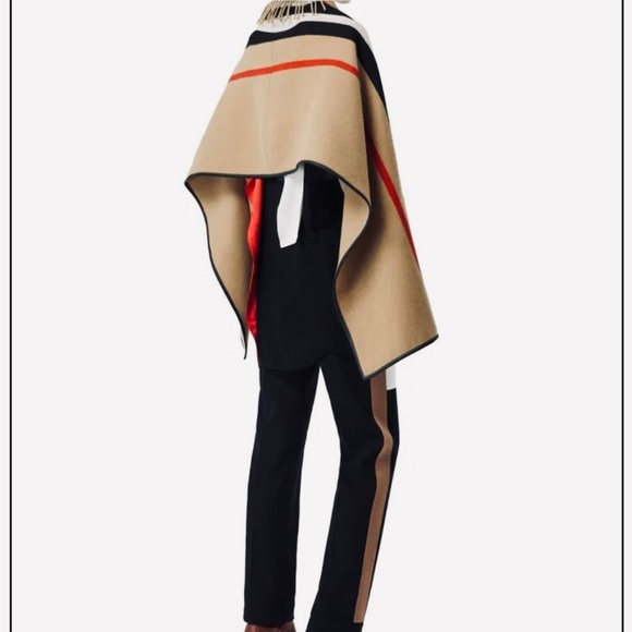 Burberry Wool & Cashmere Blend Icon Stripe Pocket Cape With Leather Trim… - Picture 4 of 15